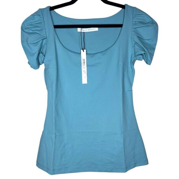 NEW Susana Monaco Pleated Sleeve Top in Waterfall Small - Picture 1 of 7